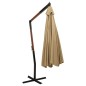vidaXL Sombrilla colgante con poste de madera taupe 350 cm