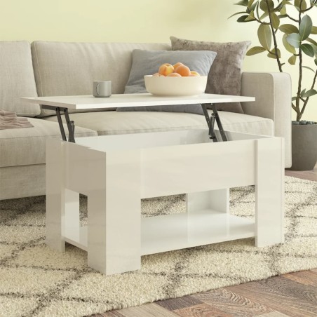 vidaXL Mesa de centro madera contrachapada blanco brillo 79x49x41 cm