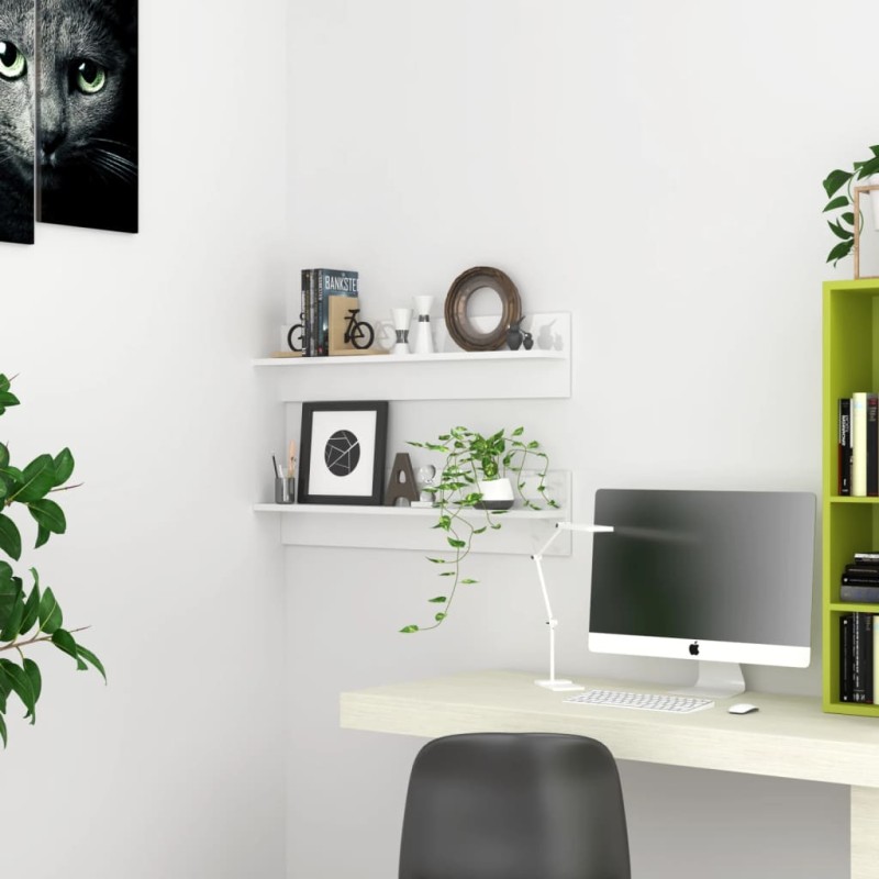 vidaXL Estante de pared 2 uds contrachapado blanco brillo 80x11,5x18cm vidaXL Estante de pared 2 uds contrachapado blanco brillo 80x11,5x18cm