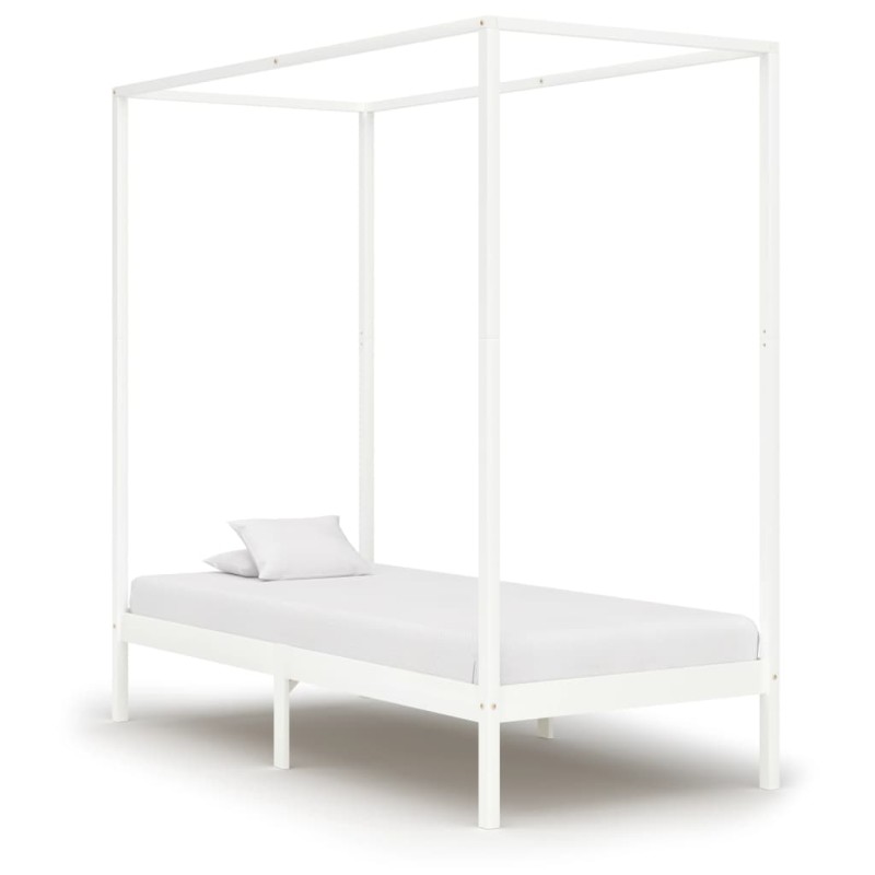vidaXL Estructura cama con dosel madera maciza pino blanco 100x200 cm vidaXL Estructura cama con dosel madera maciza pino blanco 100x200 cm