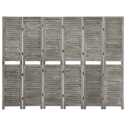 vidaXL Biombo de 6 paneles de madera maciza gris 214x166 cm