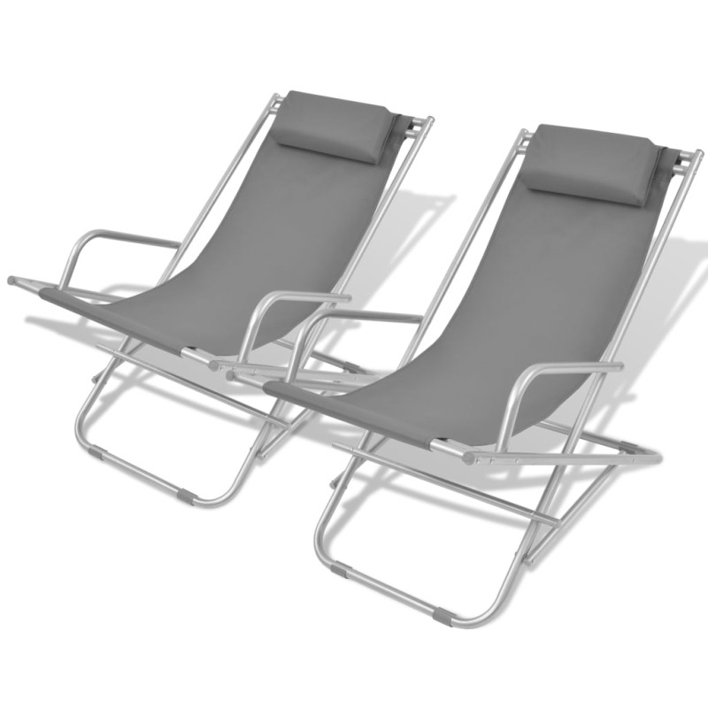 vidaXL Tumbonas reclinables 2 unidades acero gris vidaXL Tumbonas reclinables 2 unidades acero gris
