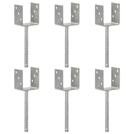 vidaXL Anclajes de valla 6 uds acero galvanizado plateado 9x6x30 cm