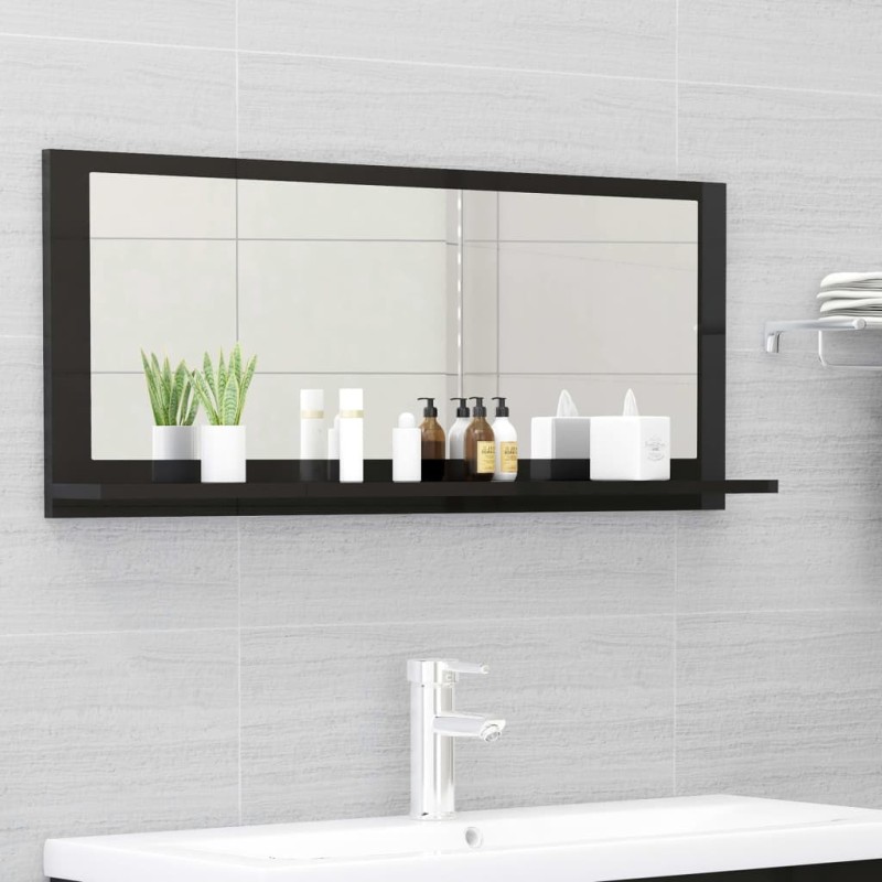 vidaXL Espejo de baño madera contrachapada negro brillo 90x10,5x37 cm