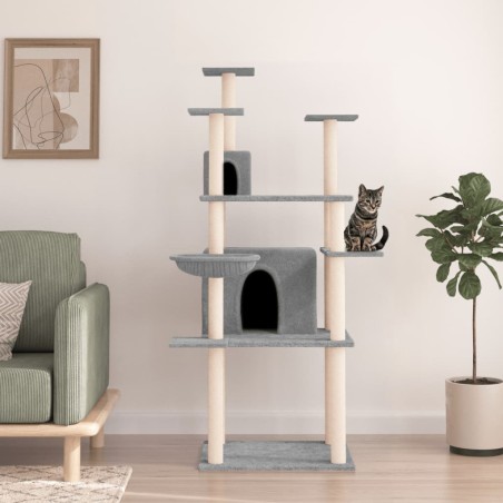 vidaXL Rascador para gatos con postes de sisal gris claro 166 cm