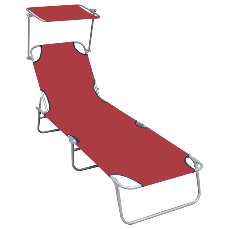 vidaXL Tumbona plegable con toldo de aluminio rojo vidaXL Tumbona plegable con toldo de aluminio rojo