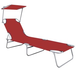 vidaXL Tumbona plegable con toldo de aluminio rojo
