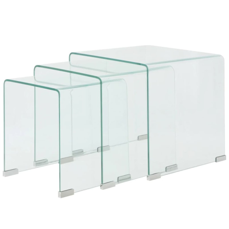 vidaXL Set de tres mesas de centro apilables vidrio templado claro vidaXL Set de tres mesas de centro apilables vidrio templado claro