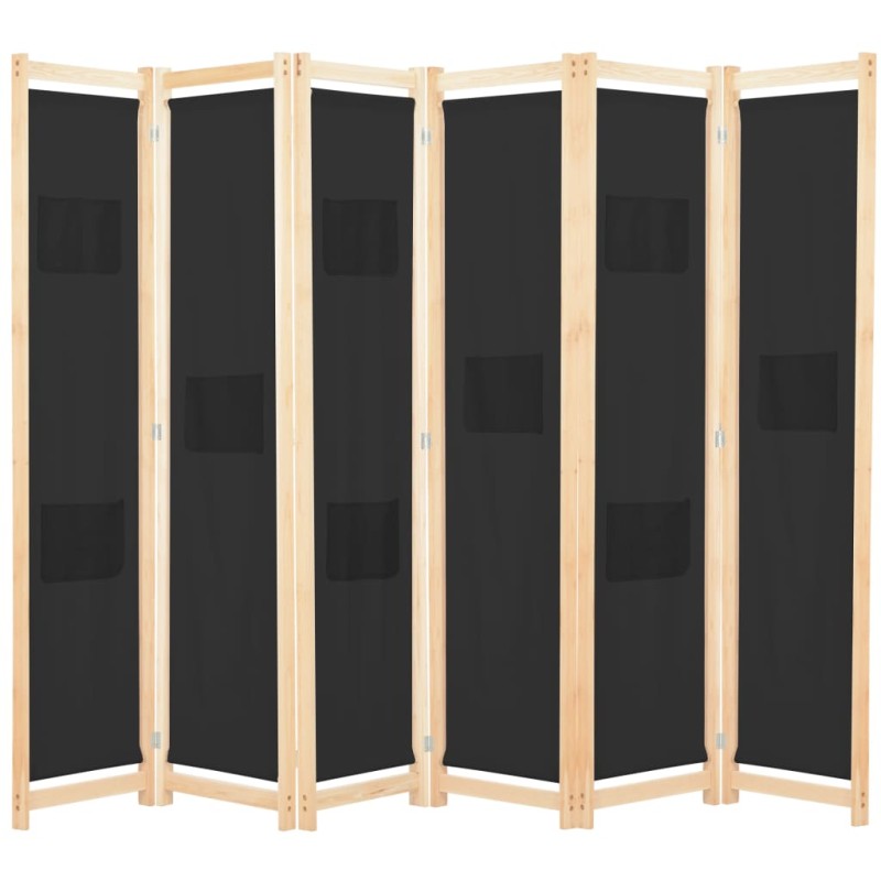 vidaXL Biombo divisor de 6 paneles de tela negro 240x170x4 cm vidaXL Biombo divisor de 6 paneles de tela negro 240x170x4 cm