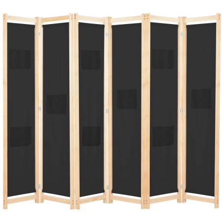 vidaXL Biombo divisor de 6 paneles de tela negro 240x170x4 cm