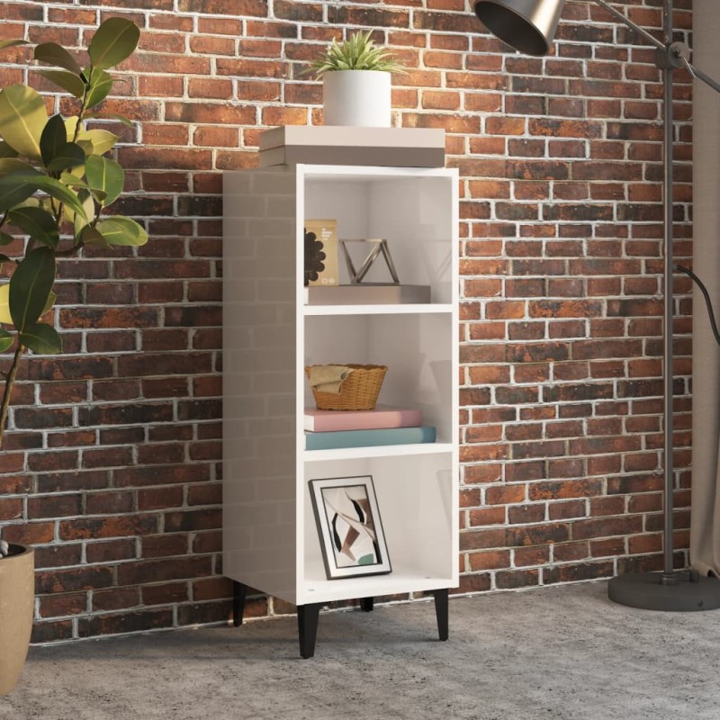 vidaXL Aparador de madera contrachapada blanco brillo 34,5x32,5x90 cm