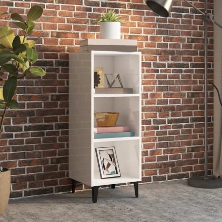 vidaXL Aparador de madera contrachapada blanco brillo 34,5x32,5x90 cm