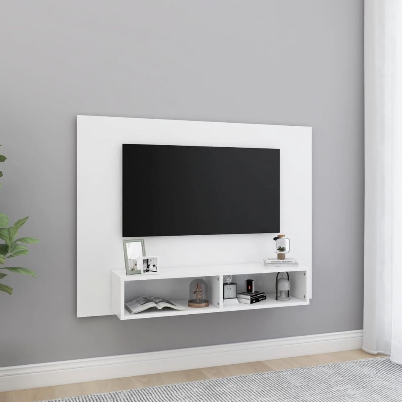 vidaXL Mueble de TV de pared madera contrachapada blanco 120x23,5x90cm vidaXL Mueble de TV de pared madera contrachapada blanco 120x23,5x90cm