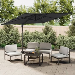 vidaXL Sombrilla colgante con poste de aluminio negro 300x300 cm