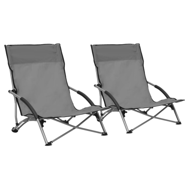 vidaXL Sillas de playa plegables 2 unidades tela gris vidaXL Sillas de playa plegables 2 unidades tela gris