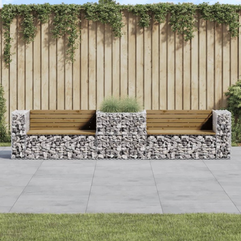 vidaXL Banco de jardín con cesta de gaviones madera de pino impregnada vidaXL Banco de jardín con cesta de gaviones madera de pino impregnada