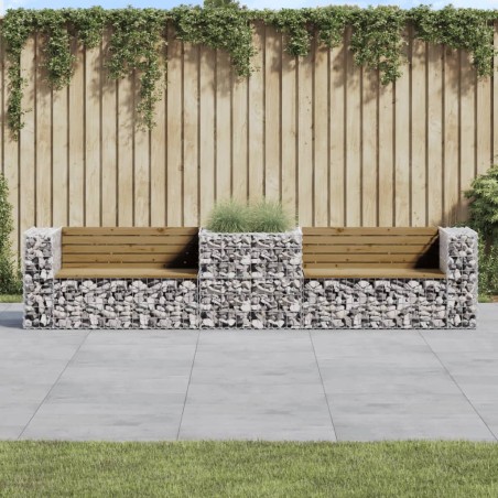 vidaXL Banco de jardín con cesta de gaviones madera de pino impregnada