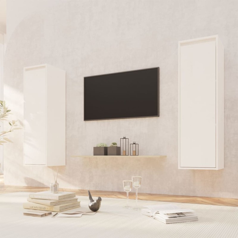 vidaXL Armario de pared 2 uds madera maciza pino blanco 30x30x100 cm vidaXL Armario de pared 2 uds madera maciza pino blanco 30x30x100 cm