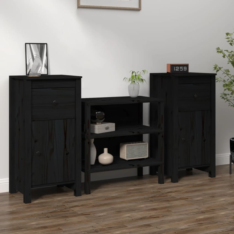 vidaXL Aparadores 2 uds madera maciza de pino negro 40x35x80 cm vidaXL Aparadores 2 uds madera maciza de pino negro 40x35x80 cm