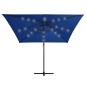 vidaXL Sombrilla voladiza luces LED poste acero azul azure 250x250 cm vidaXL Sombrilla voladiza luces LED poste acero azul azure 250x250 cm