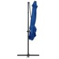 vidaXL Sombrilla voladiza luces LED poste acero azul azure 250x250 cm vidaXL Sombrilla voladiza luces LED poste acero azul azure 250x250 cm