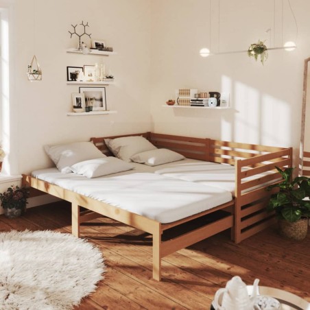 vidaXL Sofá cama extraíble madera de pino marrón miel 2x(90x200) cm