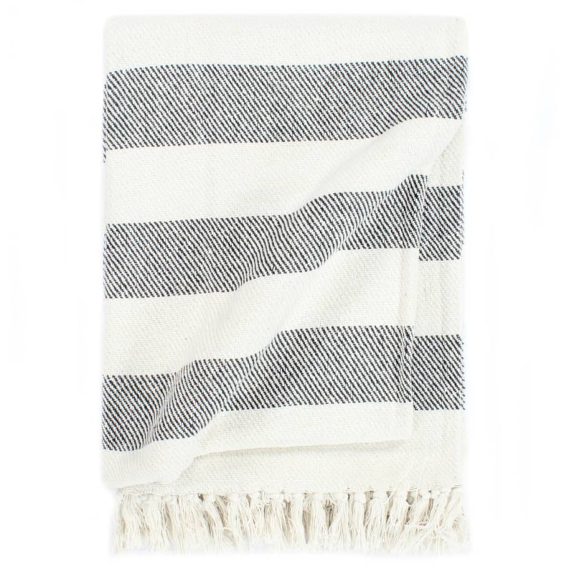 vidaXL Manta a rayas algodón gris antracita 220x250 cm vidaXL Manta a rayas algodón gris antracita 220x250 cm