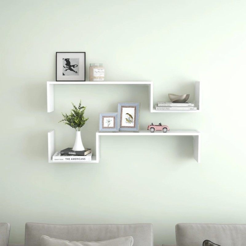 vidaXL Estantes de pared 2 uds madera contrachapada blanco 100x15x20cm vidaXL Estantes de pared 2 uds madera contrachapada blanco 100x15x20cm