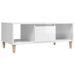 vidaXL Mesa de centro madera contrachapada blanco brillo 90x50x36,5 cm