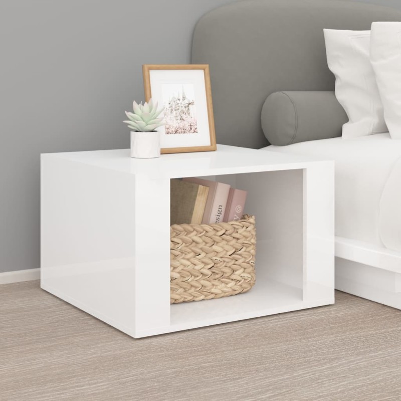 vidaXL Mesita de noche madera contrachapada blanco brillo 57x55x36 cm vidaXL Mesita de noche madera contrachapada blanco brillo 57x55x36 cm