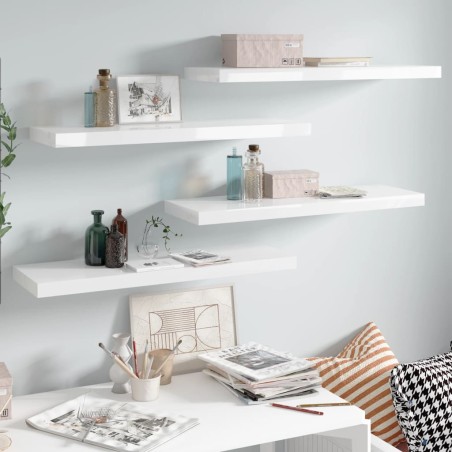 vidaXL Estante flotante de pared 4 uds MDF blanco brillo 80x23,5x3,8cm