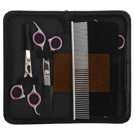 vidaXL Set de tijeras de peluquería canina 5 piezas acero inoxidable