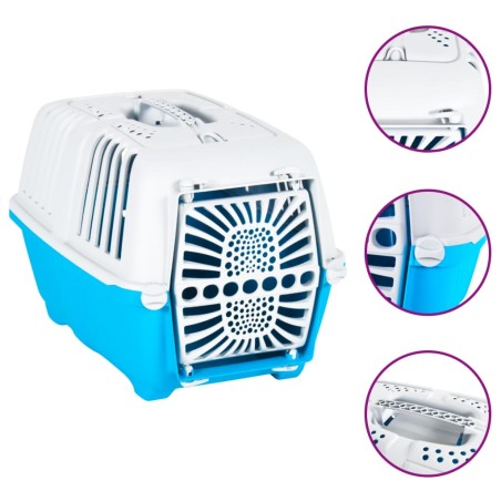 vidaXL Transportín de mascota blanco azul polipropileno 55x36x36 cm