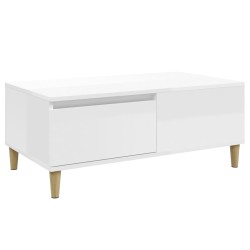 vidaXL Mesa de centro madera contrachapada blanco brillo 90x50x36,5 cm