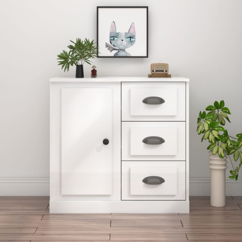 vidaXL Aparador madera contrachapada blanco brillante 70x35,5x67,5 cm vidaXL Aparador madera contrachapada blanco brillante 70x35,5x67,5 cm