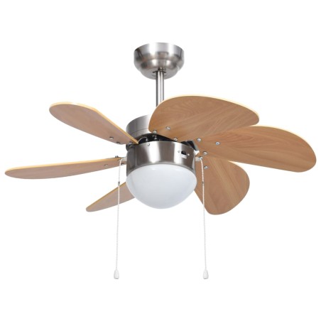 vidaXL Ventilador de techo con lámpara marrón claro 76 cm