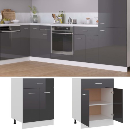 vidaXL Armario inferior cocina madera ingeniería gris brillo 60x46x81,5 cm