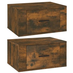 vidaXL Mesitas de noche de pared 2 uds color roble ahumado 50x36x25 cm