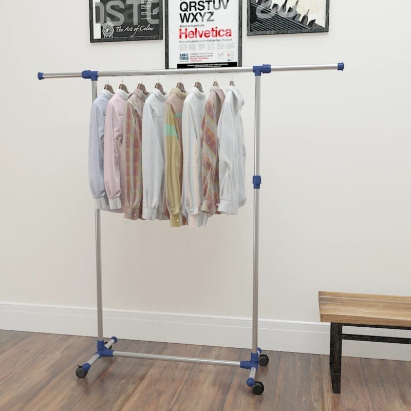 vidaXL Perchero ajustable acero inoxidable 165x44x150 cm plateado vidaXL Perchero ajustable acero inoxidable 165x44x150 cm plateado