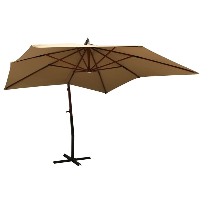 vidaXL Sombrilla colgante con poste de madera taupe 300 cm vidaXL Sombrilla colgante con poste de madera taupe 300 cm