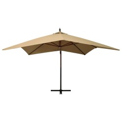 vidaXL Sombrilla colgante con poste de madera taupe 300 cm