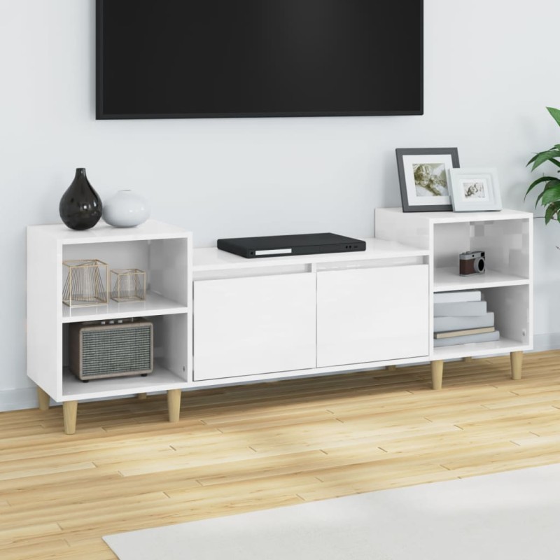 vidaXL Mueble para TV madera contrachapada blanco brillo 160x35x55 cm