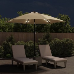 vidaXL Sombrilla de jardín con luces LED palo de acero 300cm gris topo