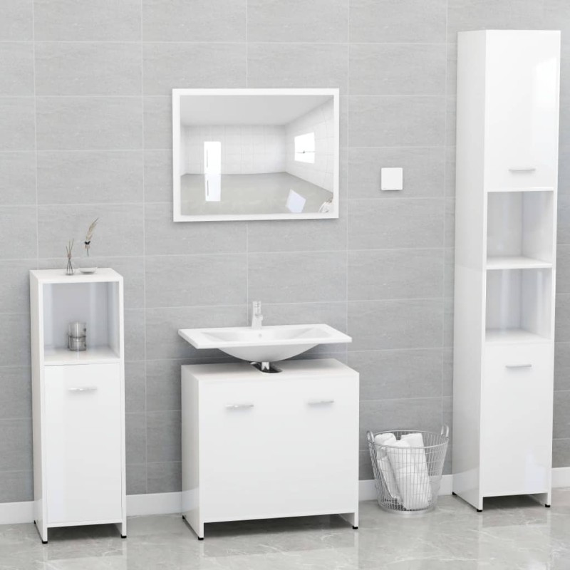 vidaXL Conjunto de muebles de baño madera contrachapada blanco brillo vidaXL Conjunto de muebles de baño madera contrachapada blanco brillo