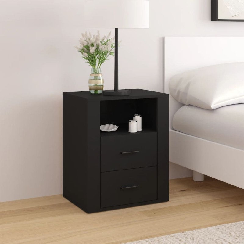 vidaXL Mesita de noche madera contrachapada negro 50x36x60 cm vidaXL Mesita de noche madera contrachapada negro 50x36x60 cm