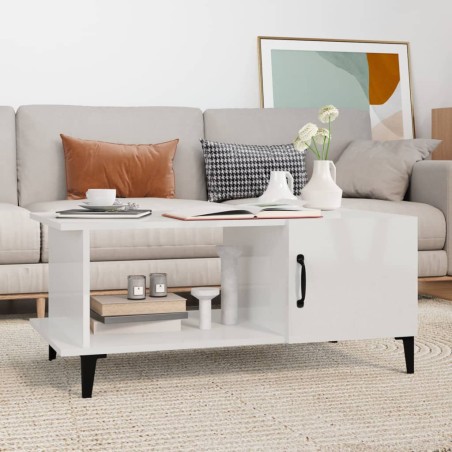 vidaXL Mesa de centro madera contrachapada blanco brillo 90x50x40 cm