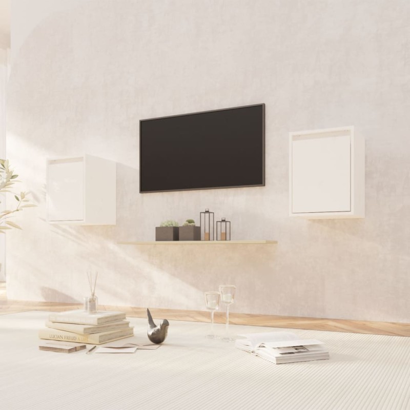 vidaXL Armario de pared 2 uds madera maciza de pino blanco 30x30x40 cm vidaXL Armario de pared 2 uds madera maciza de pino blanco 30x30x40 cm