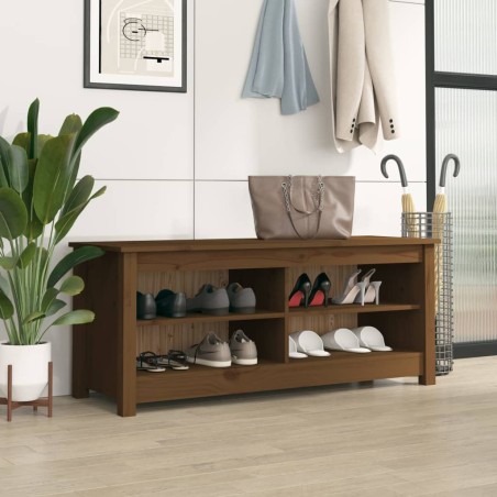 vidaXL Banco zapatero madera maciza de pino marrón miel 110x38x45,5 cm