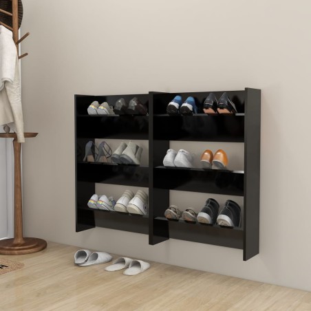 vidaXL Zapateros de pared 2 uds madera contrachapada negro 60x18x90 cm