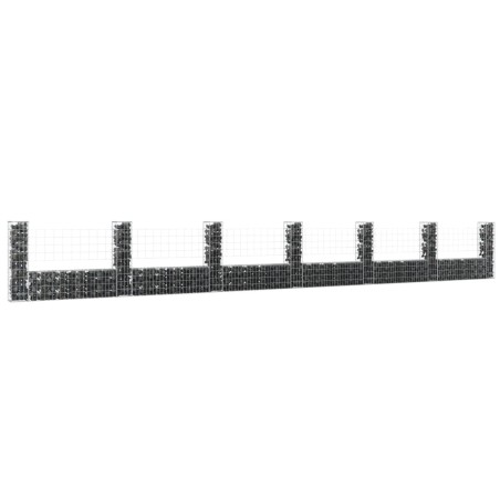 vidaXL Cesta de gaviones forma de U 2 postes de hierro 740x20x100 cm